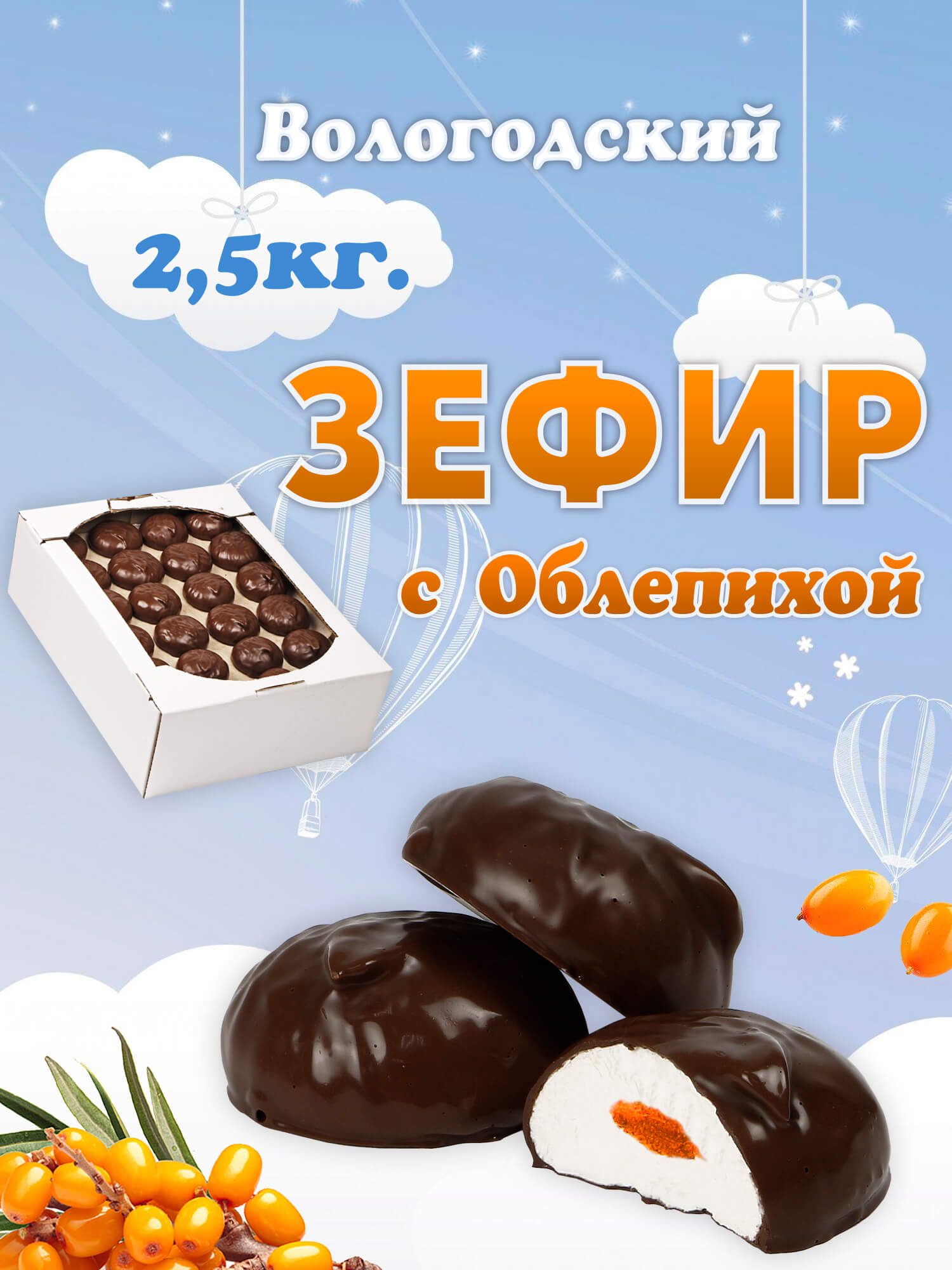 Зефир Вологодский в шоколаде с Облепихой 2,5кг.  .jpg
